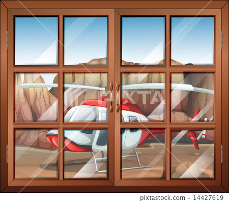 A window with a view of the chopper outside A window with a view of the chopper outside 14427619