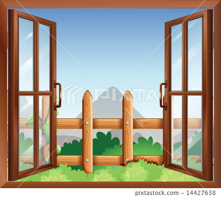 A window with a view of the backyard 14427638