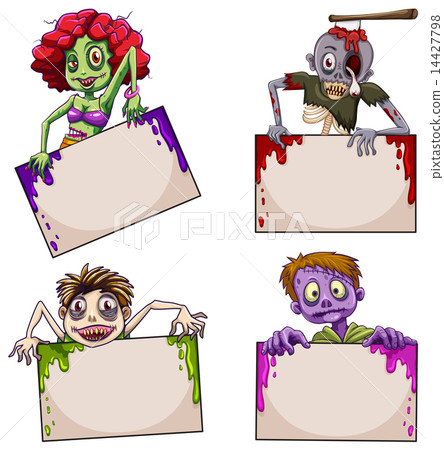 Zombies with empty signboards Zombies with empty signboards 14427798