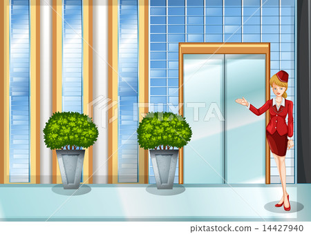 A waitress standing near the entrance door A waitress standing near the entrance door 14427940