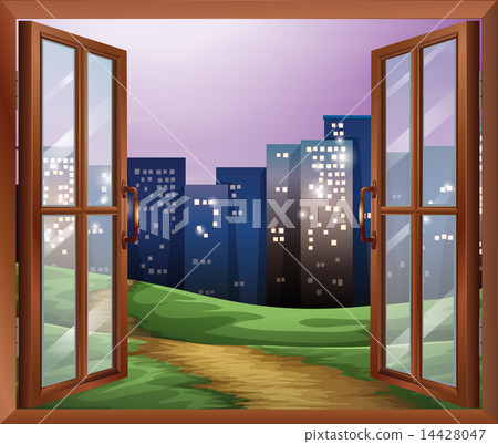 A window with a view of the tall buildings A window with a view of the tall buildings 14428047