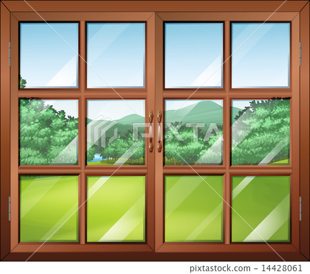 A closed window with a view of the green surroundings A closed window with a view of the green surroundings 14428061