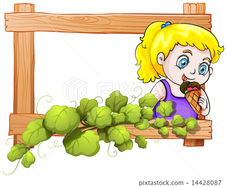 A frame with a young girl eating an icecream A frame with a young girl eating an icecream 14428087