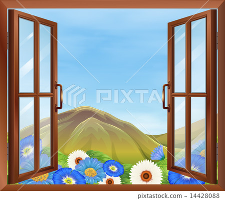 A window with flowers outside 14428088