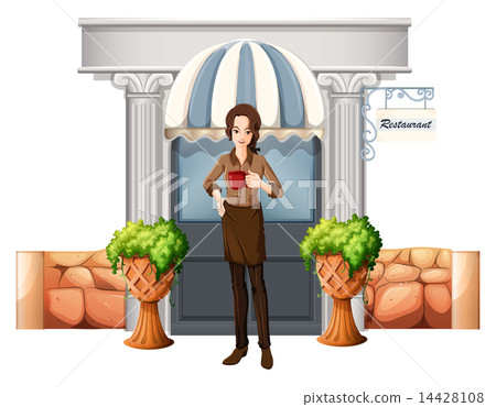 A lady in front of the restaurant A lady in front of the restaurant 14428108