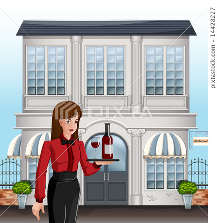 A female server in front of a building A female server in front of a building 14428227