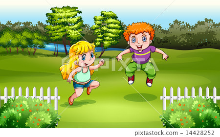 Two Caucasian kids dancing Two Caucasian kids dancing 14428252