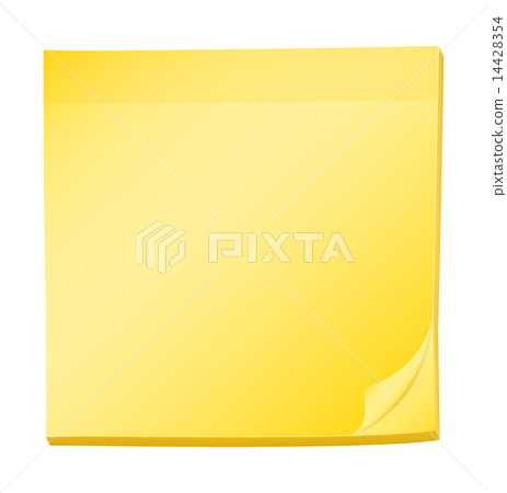 A topview of a pad of yellow post-it 14428354