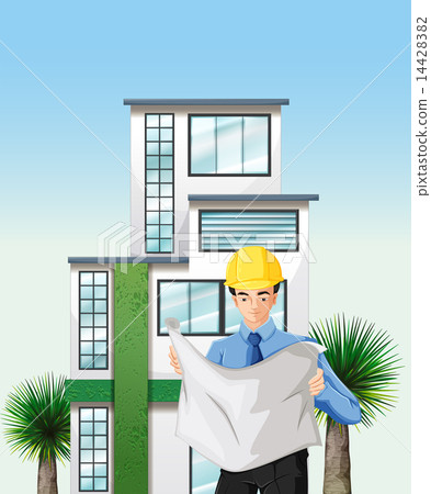 An engineer outside the tall building 14428382