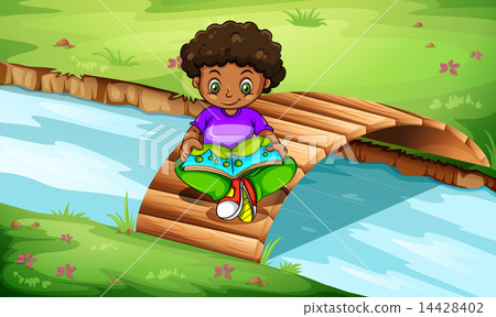 A boy reading at the bridge A boy reading at the bridge 14428402
