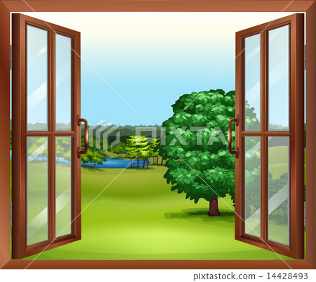 An open wooden window An open wooden window 14428493