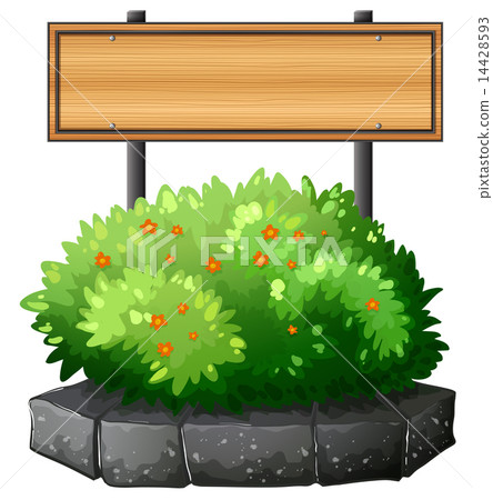 An empty wooden signboard above the plant An empty wooden signboard above the plant 14428593