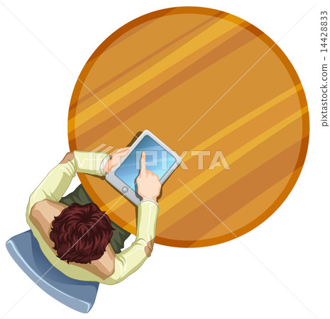 A boy with a gadget at the table 14428833