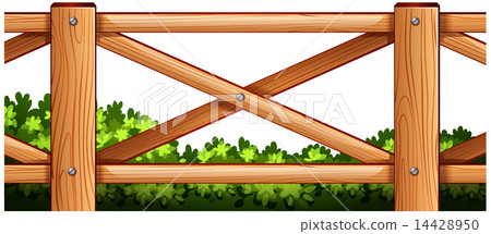 A wooden fence design with plants at the back 14428950