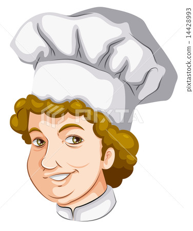 A head of a curly-haired chef 14428993