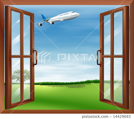 An open window with a view of the plane An open window with a view of the plane 14429083