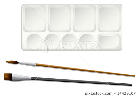 A topview of the paintbrushes and an ink tray 14429107