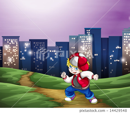 A hiphop dancer near the tall buildings 14429548