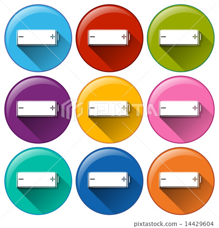 Battery icons showing the positive and negative sign 14429604