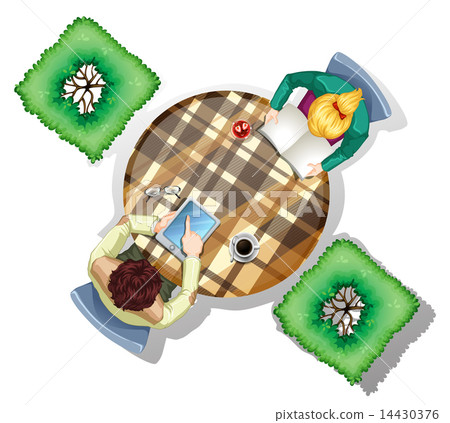 A topview of people at the table with plants A topview of people at the table with plants 14430376