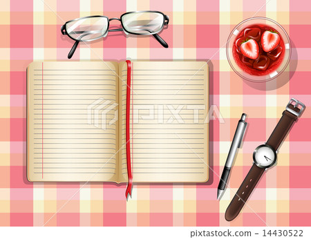 A topview of a table with many things A topview of a table with many things 14430522