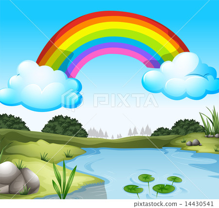 A beautiful scenery with a rainbow in the sky A beautiful scenery with a rainbow in the sky 14430541