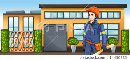 An engineer with a sketch plan standing in front of the building An engineer with a sketch plan standing in front of the building 14430583