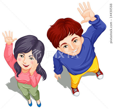 Topview of two people waving Topview of two people waving 14430588