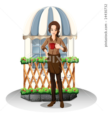 A girl in front of the coffeehouse 14430732