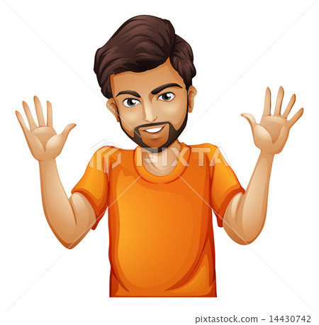 A man wearing an orange tshirt 14430742