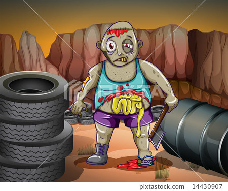 A zombie near the tires and the barrel A zombie near the tires and the barrel 14430907