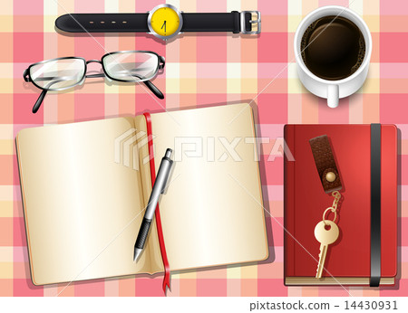 A topview of a table with many things 14430931