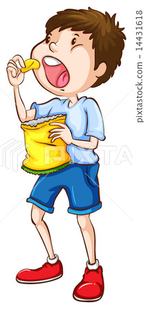 A simple sketch of a boy eating chips 14431618