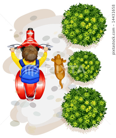 A topview of a boy riding a motorcyle A topview of a boy riding a motorcyle 14431658