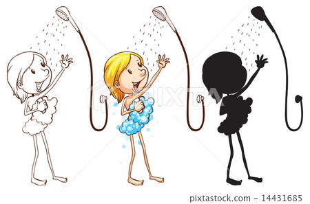 Sketch of a girl taking shower Sketch of a girl taking shower 14431685