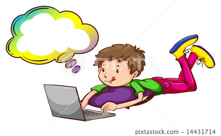 A boy using the laptop with an empty callout A boy using the laptop with an empty callout 14431714