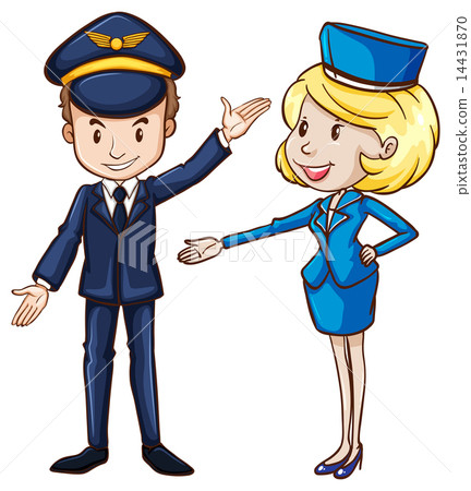 A simple drawing of a pilot and a stewardess 14431870