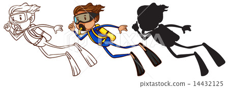 Sketches of a man scuba diving 14432125