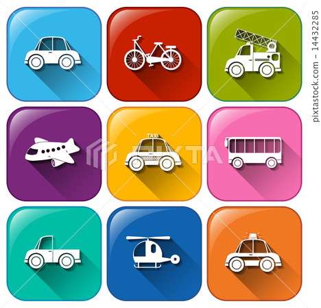 Rounded buttons with the different types of transportation Rounded buttons with the different types of transportation 14432285