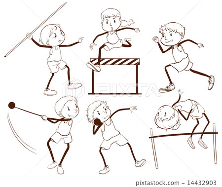 A plain outline of kids engaging in different activities 14432903