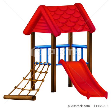 A toy house at the park with a slide 14433002