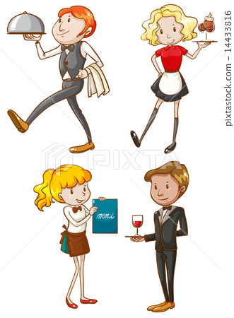 Simple sketches of the waiters and waitresses Simple sketches of the waiters and waitresses 14433816