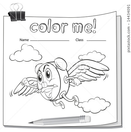 Coloring worksheet with a clock and a pencil Coloring worksheet with a clock and a pencil 14434091
