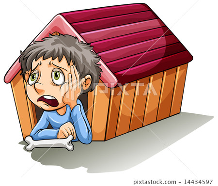 插图素材: a boy inside the doghouse