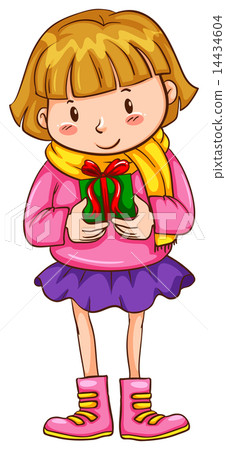 A simple sketch of a girl with a christmas gift 14434604