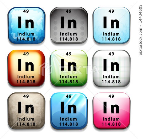 A button with the chemical element Indium 14434605