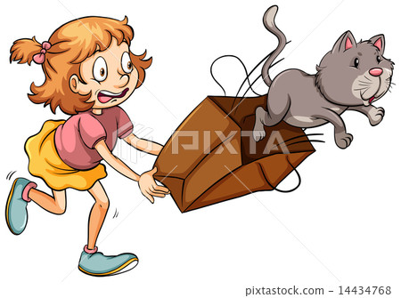 A young girl chasing the cat A young girl chasing the cat 14434768