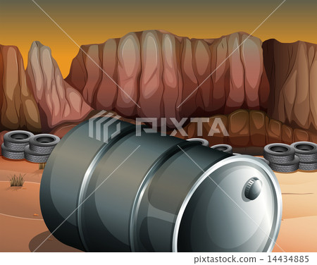 A desert with a barrel and tires A desert with a barrel and tires 14434885
