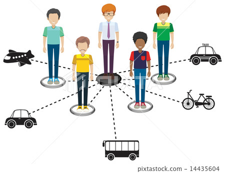Five faceless men with different transportations 14435604