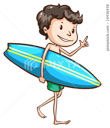 A simple drawing of a boy going to the beach with a surfing boar A simple drawing of a boy going to the beach with a surfing boar 14436456